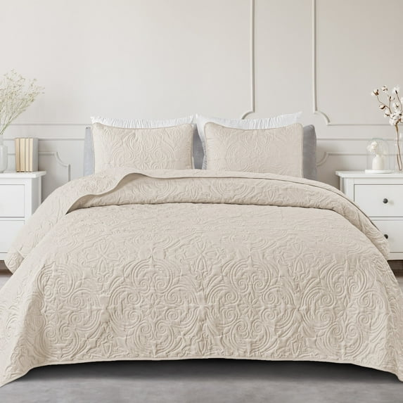 Exclusivo Mezcla Twin Quilt Bedding Set, Lightweight Vintage Twin XL Size Quilts with Pillow Sham, Soft Bedspreads Coverlets for All Seasons (88"x68", Brich Beige)