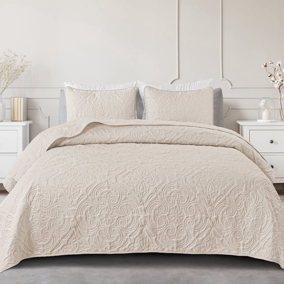 Exclusivo Mezcla Twin Quilt Bedding Set, Lightweight Vintage Twin XL Size Quilts with Pillow Sham, Soft Bedspreads Coverlets for All Seasons (88"x68", Brich Beige)