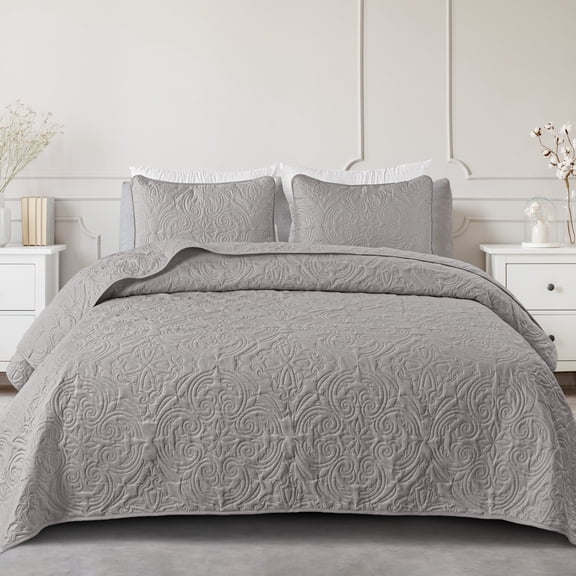 Exclusivo Mezcla Twin Quilt Bedding Set, Lightweight Vintage Twin XL Size Quilts with Pillow Sham, Soft Bedspreads Coverlets for All Seasons (88"x68", Light Grey)