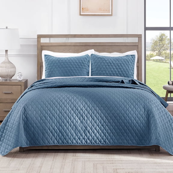 Exclusivo Mezcla Twin Quilt Set, 2-Piece Lightweight Twin Quilts Soft Bedspreads Bed Coverlets, Bluish Grey, 68"x88"