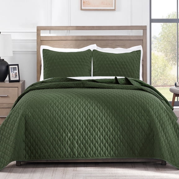 Exclusivo Mezcla Twin Quilt Set, 2-Piece Lightweight Twin Quilts Soft Bedspreads Bed Coverlets, Olive Green, 68"x88"
