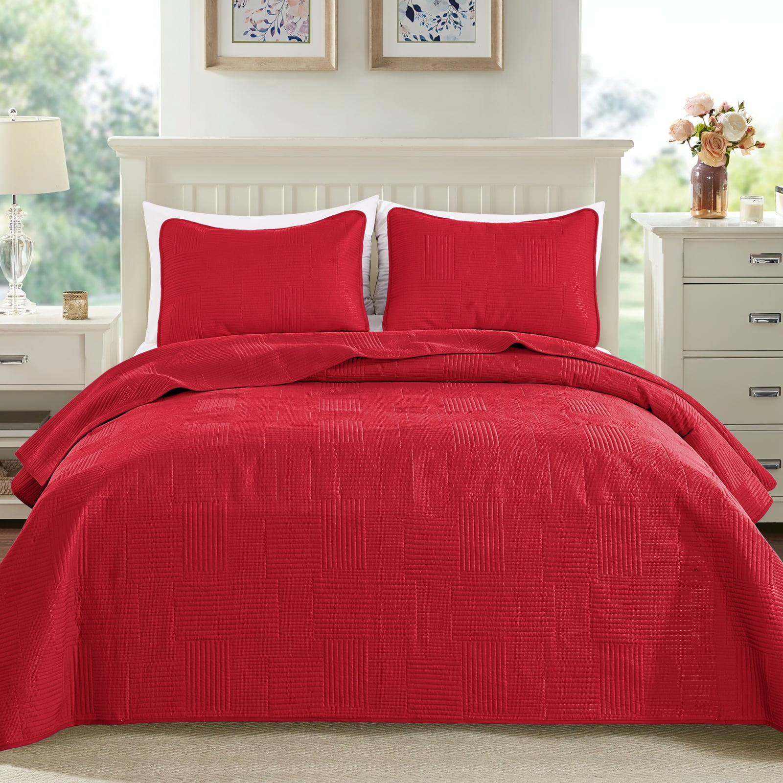 Exclusivo Mezcla Twin Size Quilt Set, Striped Pattern, Soft, Lightweight, Reversible, 68x88