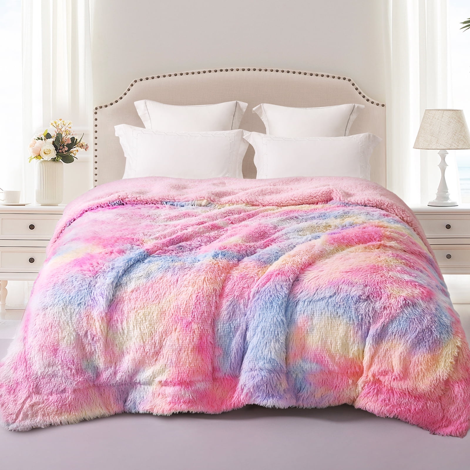 Exclusivo Mezcla Twin Size Faux Fur Bed Blanket, Super Soft Fuzzy and