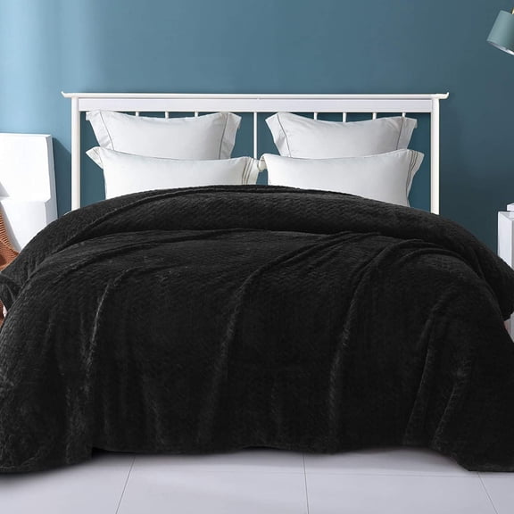 Exclusivo Mezcla Twin/Twin XL Size Flannel Fleece Blanket, 90"x66" Soft Jacquard Weave Leaves Pattern Velvet Plush Bed Blanket, Black