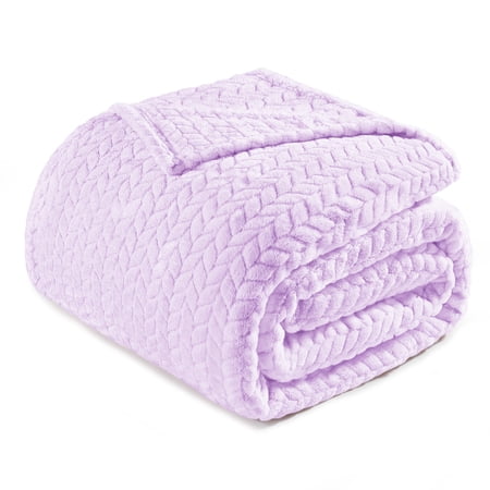 Exclusivo Mezcla Twin/Twin XL Size Flannel Fleece Blanket, 90"x66" Soft Jacquard Weave Leaves Pattern Velvet Plush Bed Blanket, Lilac Purple