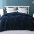 thumbnail image 1 of Exclusivo Mezcla Twin Size Flannel Fleece Blanket, 90"x66" Soft Jacquard Weave Leaves Pattern Velvet Plush Bed Blanket, Navy Blue, 1 of 8