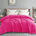 thumbnail image 1 of Exclusivo Mezcla Twin Size Jacquard Weave Wave Pattern Flannel Fleece Velvet Plush Bed Blanket as Bedspread/Coverlet/Bed Cover (90" x 66", Hot Pink), 1 of 7
