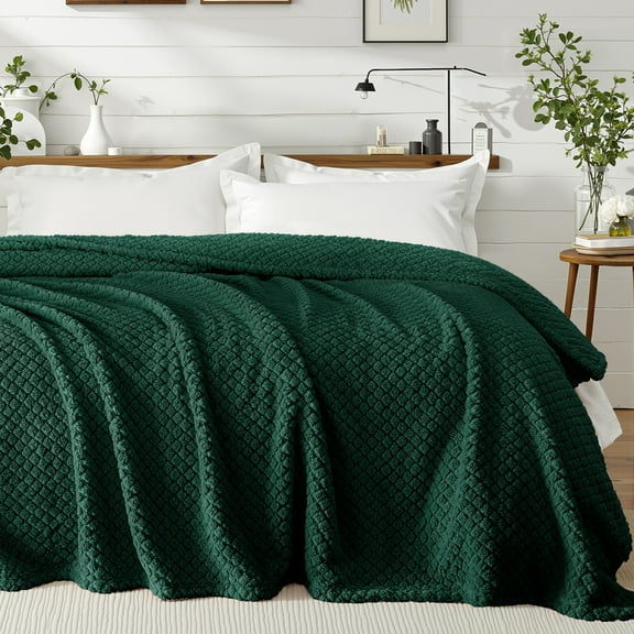 Exclusivo Mezcla Twin Size Flannel Fleece Blanket, Super Soft Jacquard Bed Blanket, Lightweight Fuzzy Warm for All Seasons, 60x80 Inches, Forest Green