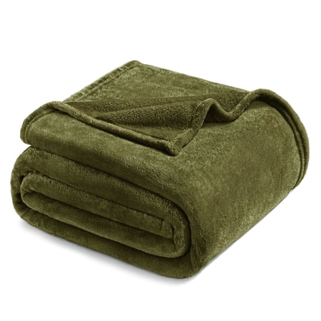 Exclusivo Mezcla Twin Size Flannel Fleece Velvet Plush Bed Blanket as Bedspread, Coverlet, Bed Cover (60"x80", Olive Green)