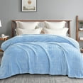 thumbnail image 1 of Exclusivo Mezcla Twin Size Jacquard Weave Wave Pattern Flannel Fleece Velvet Plush Bed Blanket as Bedspread/Coverlet/Bed Cover (90" x 66", Light Blue), 1 of 8