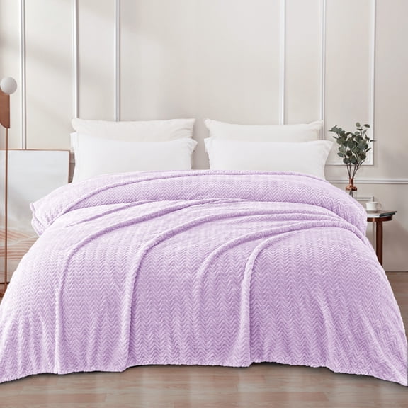Exclusivo Mezcla Twin Size Jacquard Weave Wave Pattern Flannel Fleece Velvet Plush Bed Blanket as Bedspread/Coverlet/Bed Cover (90" x 66", Light Purple)