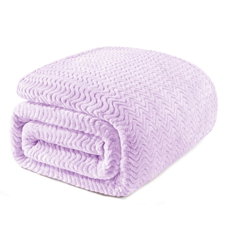 Exclusivo Mezcla Twin Size Jacquard Weave Wave Pattern Flannel Fleece Velvet Plush Bed Blanket as Bedspread/Coverlet/Bed Cover (90" x 66", Light Purple)