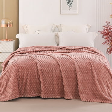 Exclusivo Mezcla Twin Size Soft Fleece Blanket, 60"x80" 3D Clouds Stylish Jacquard Velvet Blanket for Bed, Cozy Soft Lightweight for All Season, Dusty Pink Blanket