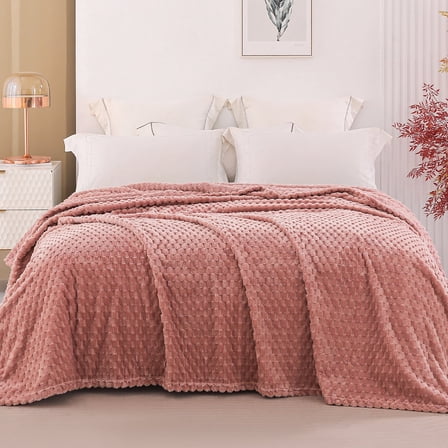 Exclusivo Mezcla Twin Size Soft Fleece Blanket, 60"x80" Stylish Jacquard Velvet Blanket for Bed, Cozy Soft Lightweight for All Season, Dusty Pink