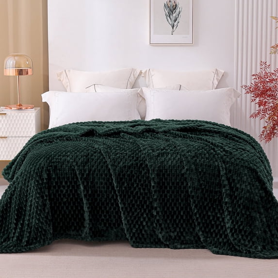 Exclusivo Mezcla Twin Size Soft Fleece Blanket, 60"x80" Stylish Jacquard Velvet Blanket for Bed, Cozy Soft Lightweight for All Season, Forest Green