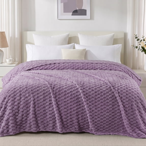 Exclusivo Mezcla Twin Size Soft Fleece Blanket, 60"x80" Stylish Jacquard Velvet Blanket for Bed, Cozy Soft Lightweight for All Season, Grayish Purple