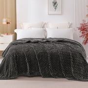 Exclusivo Mezcla Twin Size Soft Fleece Blanket, 90"x66" 3D Clouds Stylish Jacquard Velvet Blanket for Bed, Cozy Soft Lightweight for All Season, Off White Blanket