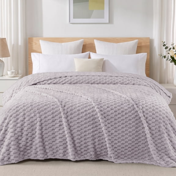 Exclusivo Mezcla Twin Size Soft Fleece Blanket, 60"x80" Stylish Jacquard Velvet Blanket for Bed, Cozy Soft Lightweight for All Season, Light Grey