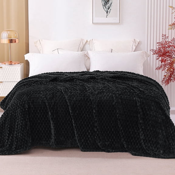 Exclusivo Mezcla Twin/Twin XL Size Soft Fleece Blanket, 90"x66" Stylish Jacquard Velvet Blanket for Bed, Cozy Soft Lightweight for All Season, Black