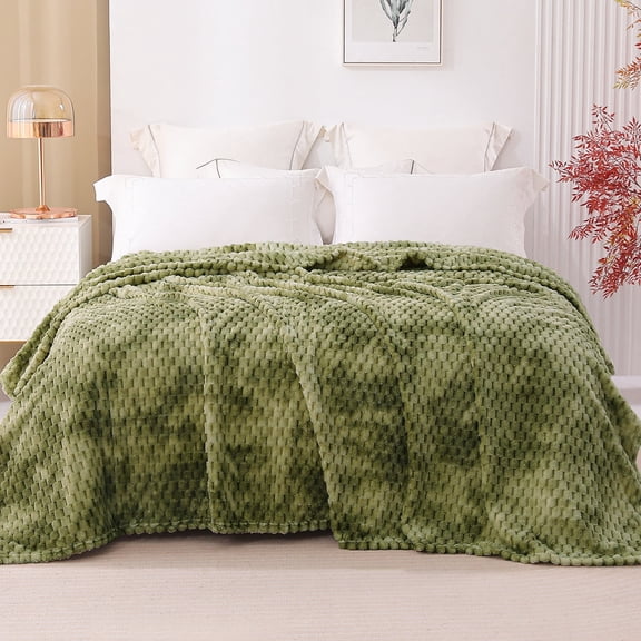 Exclusivo Mezcla Twin/Twin XL Size Soft Fleece Blanket, 90"x66" Stylish Jacquard Velvet Blanket for Bed, Cozy Soft Lightweight for All Season, Tie-dye Olive Green