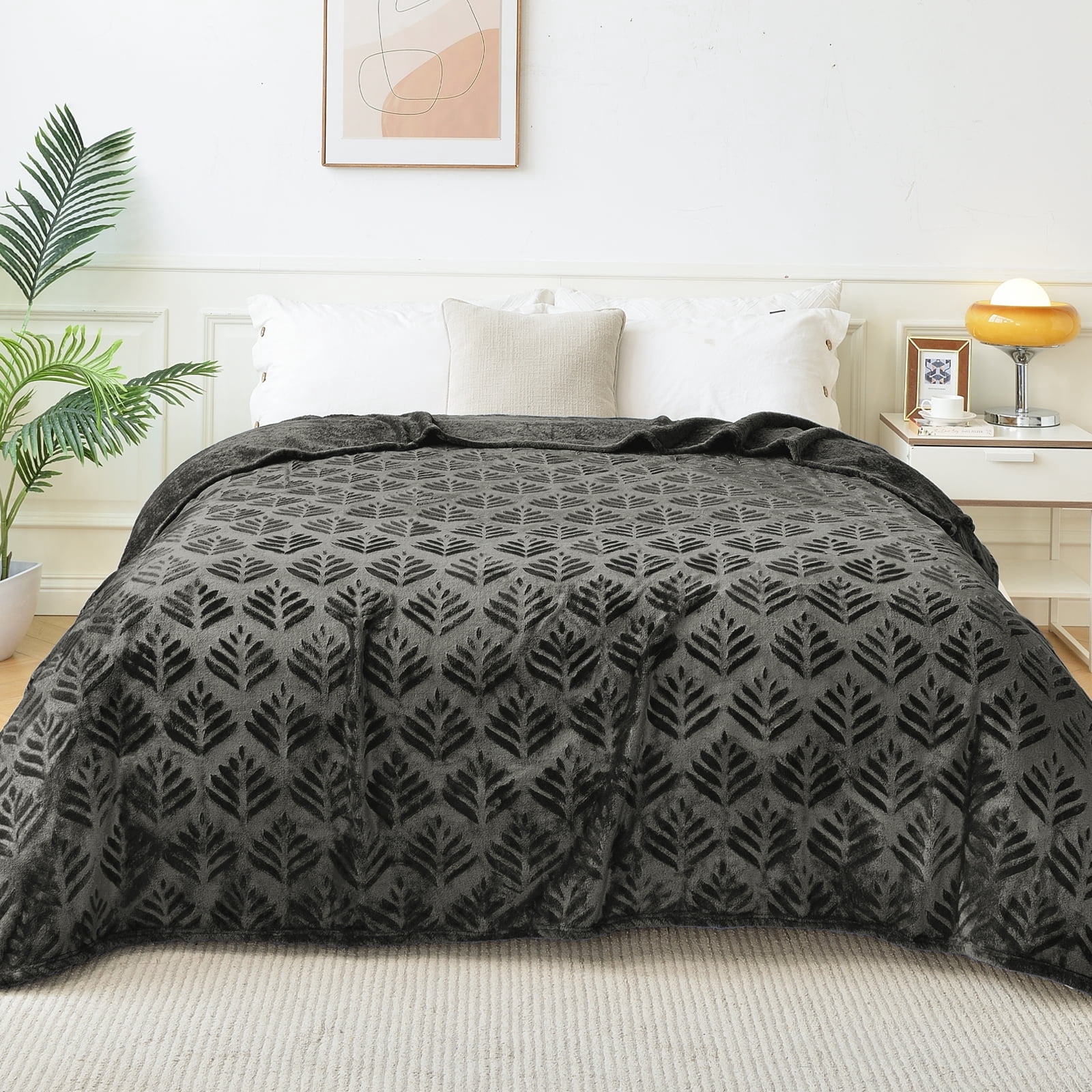 Grey Embossed Flannel Double Bed Blanket main image 1