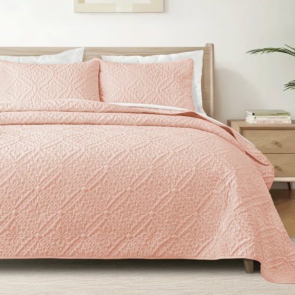 Exclusivo Mezcla Queen Quilt Bedding Set, Lightweight Soft Bedspreads Coverlets with 2 Pillow Shams, Modern Blush Pink Quilts Queen Full Size for All Seasons