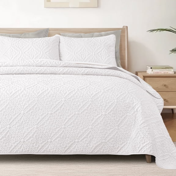 Exclusivo Mezcla Queen Quilt Bedding Set, Lightweight Soft Bedspreads Coverlets with 2 Pillow Shams, Modern White Quilts Queen Full Size for All Seasons