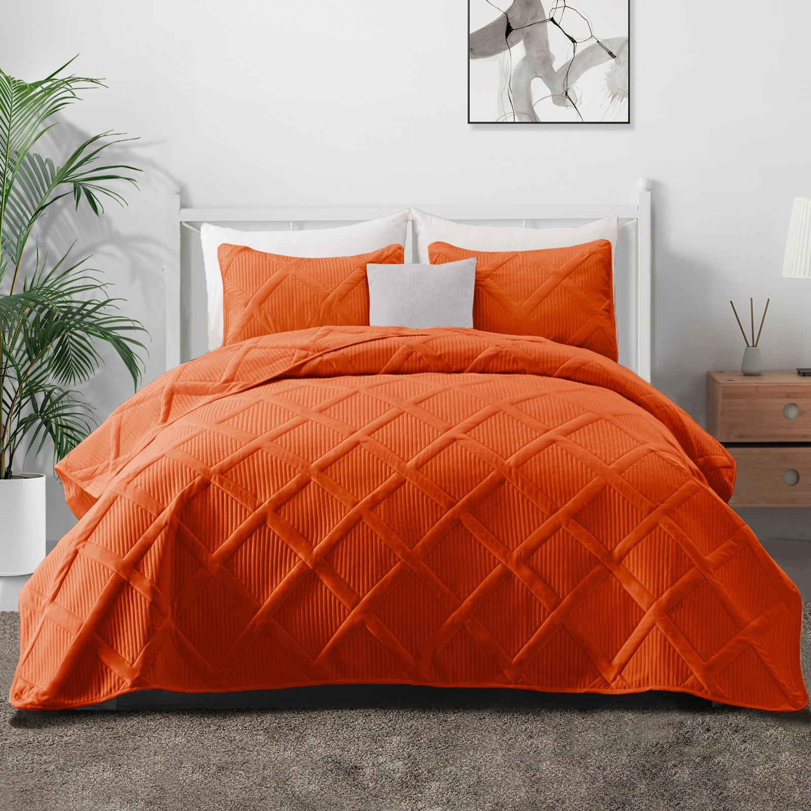 Burnt Orange Reversible Microfiber Full Quilt Set