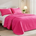 thumbnail image 1 of Exclusivo Mezcla Ultrasonic Full Queen Size Quilt Set Hot Pink, 3 Pieces Lightweight Bedspread Leaf Pattern Bed Cover Soft Microfiber Coverlet Bedding Set for All Seasons, 1 of 7