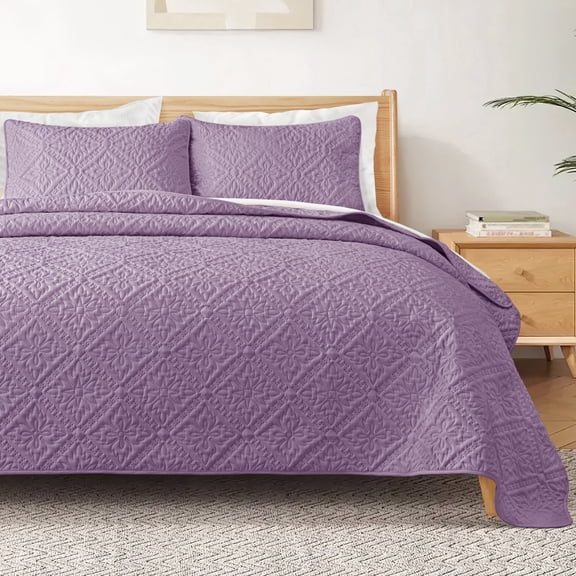 Exclusivo Mezcla King Quilt Bedding Set, Lightweight Soft Bedspreads Coverlets with 2 Pillow Shams, Modern Dusty Lavender Oversized Quilts King Size for All Seasons