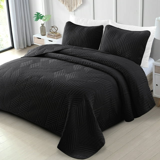 Exclusivo Mezcla Ultrasonic King Quilt Bedding Set, Lightweight Black ...