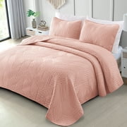 Exclusivo Mezcla Ultrasonic King Quilt Bedding Set, Lightweight Blush Pink Bedspreads Soft Modern Geometric Coverlet Set for All Seasons (1 Quilt and 2 Pillow Shams)