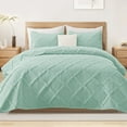 thumbnail image 1 of Exclusivo Mezcla Ultrasonic King Quilt Set, 3-Piece Lightweight Bedspreads Modern Striped Coverlet, Mint Green, 1 of 7