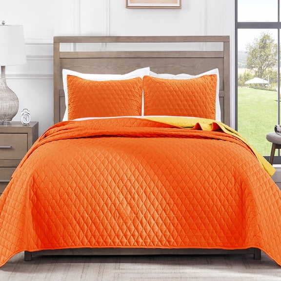 Exclusivo Mezcla King Size Quilt Set, 3-Piece Lightweight King Quilts Soft Bedspreads Bed Coverlets, Orange, 104"x92"