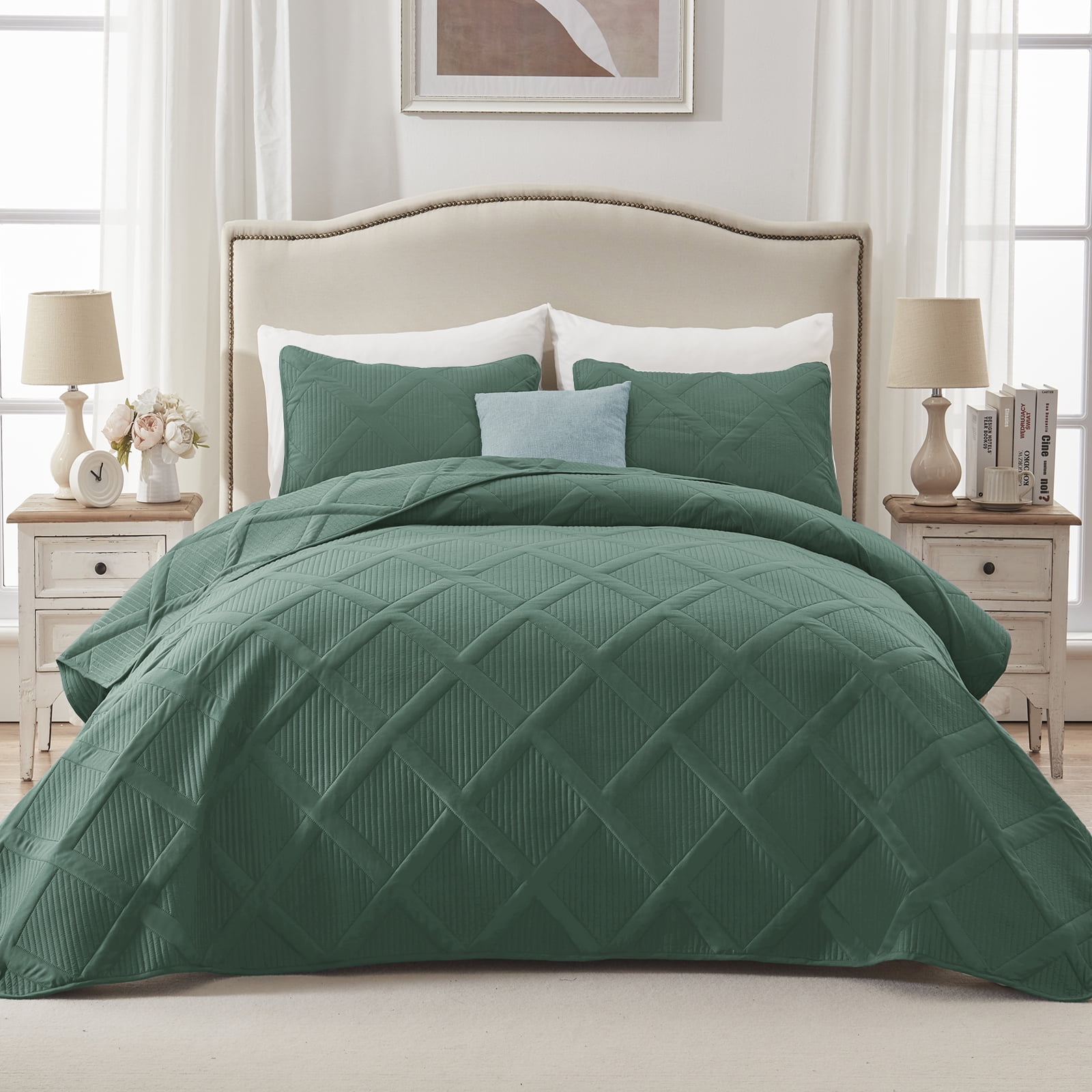 Exclusivo Mezcla Ultrasonic Quilt Set Full Queen Size, 3 Pieces Green ...