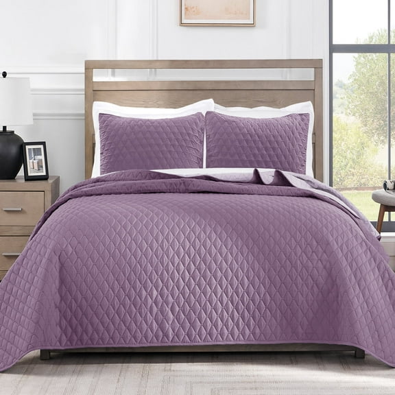 Exclusivo Mezcla Queen Quilt Set, 3-Piece Lightweight Queen Quilts Soft Bedspreads Bed Coverlets, Dusty Lavender, 90"x96"