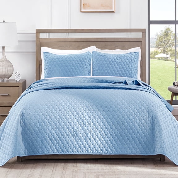 Exclusivo Mezcla Queen Quilt Set, 3-Piece Lightweight Queen Quilts Soft Bedspreads Bed Coverlets, Sky Blue, 90"x96"