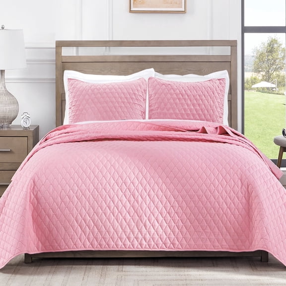 Exclusivo Mezcla King Size Quilt Set, 3-Piece Lightweight King Quilts Soft Bedspreads Bed Coverlets, Bright Pink, 104"x96"
