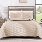 Exclusivo Mezcla King Size Quilt Set, 3-Piece Lightweight King Quilts Soft Bedspreads Bed Coverlets, Brich Beige, 104"x96"