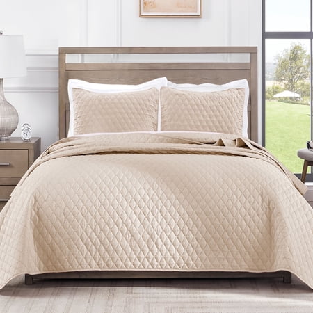 Exclusivo Mezcla King Size Quilt Set, 3-Piece Lightweight King Quilts Soft Bedspreads Bed Coverlets, Brich Beige, 104"x96"