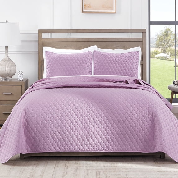 Exclusivo Mezcla King Size Quilt Set, 3-Piece Lightweight King Quilts Soft Bedspreads Bed Coverlets, Lilac, 104"x96"