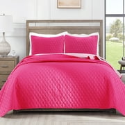 Exclusivo Mezcla Ultrasonic Reversible King Size Quilt Bedding Set with Pillow Shams, Lightweight Quilts King Size, Soft Bedspreads Bed Coverlets for All Seasons - (Hot Pink, 104"x96")
