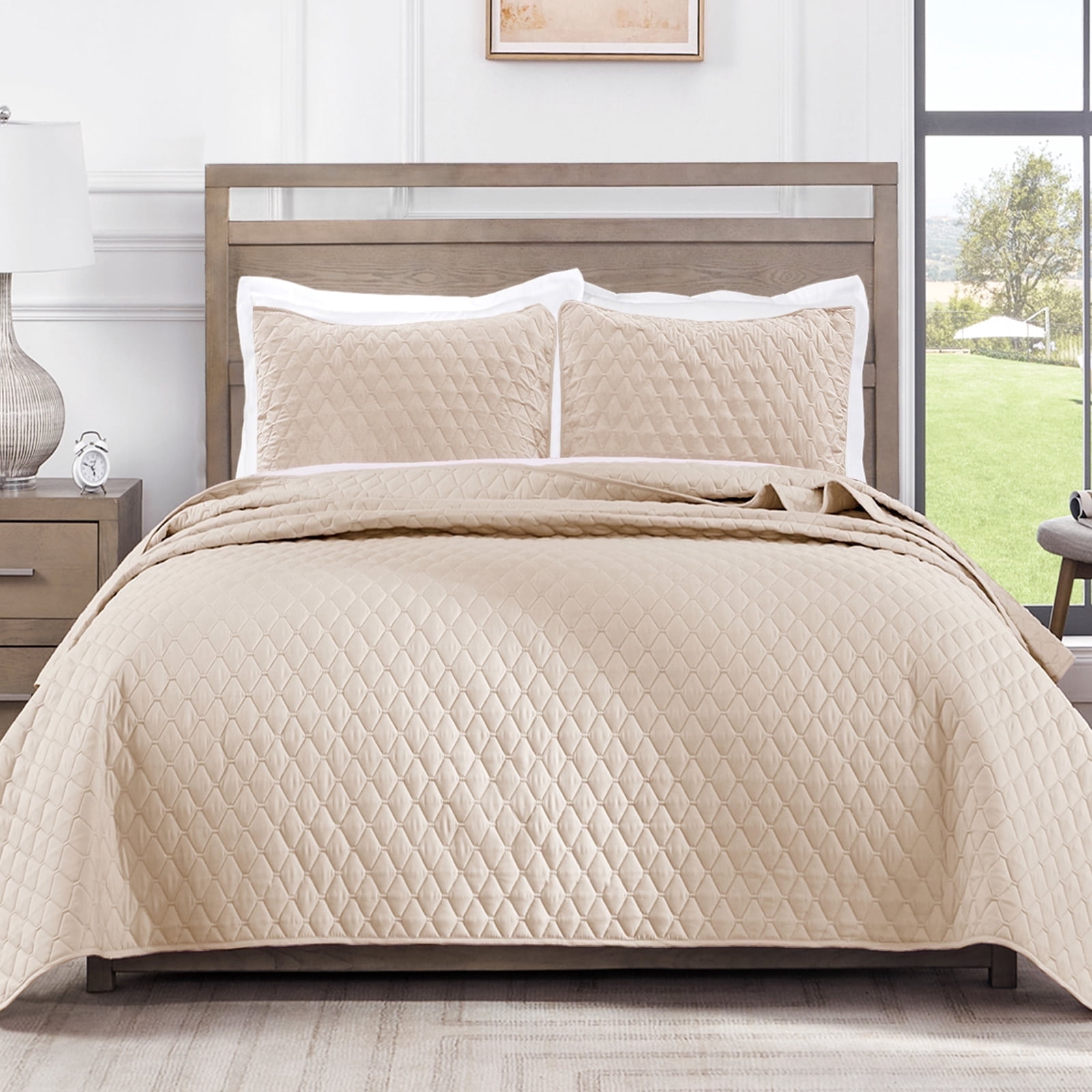 Exclusivo Mezcla Twin Quilt Set, 2-Piece Lightweight Twin Quilts Soft Bedspreads Bed Coverlets, Brich Beige, 68"x88"