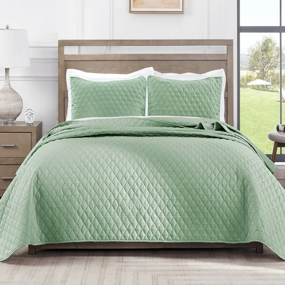 Exclusivo Mezcla Twin Quilt Set, 2-Piece Lightweight Twin Quilts Soft Bedspreads Bed Coverlets, Mint Green, 68"x88"