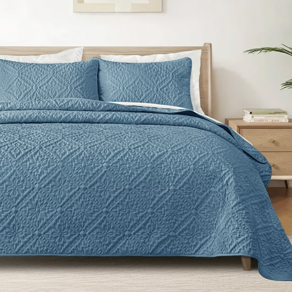 Exclusivo Mezcla Twin Quilt Bedding Set, Lightweight Soft Bedspreads Coverlets with 1 Pillow Sham, Modern Bluish Grey Quilts Twin XL Size for All Seasons