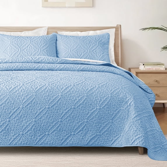 Exclusivo Mezcla Twin Quilt Bedding Set, Lightweight Soft Bedspreads Coverlets with 1 Pillow Sham, Modern Light Blue Quilts Twin XL Size for All Seasons