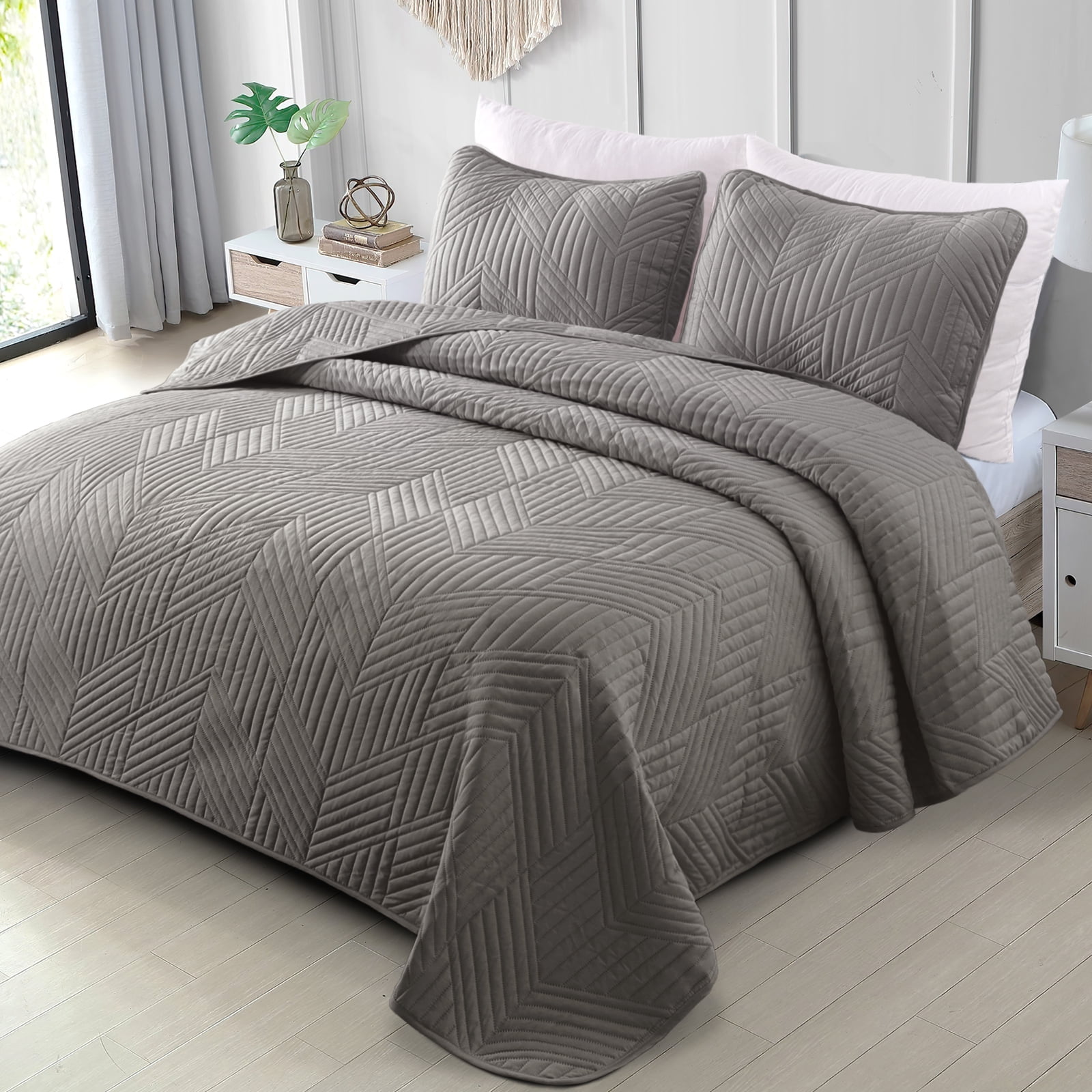 Exclusivo Mezcla Ultrasonic Twin Quilt Bedding Set, Lightweight Grey