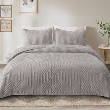 Exclusivo Mezcla Ultrasonic Twin Quilt Bedding Set, Lightweight Light Grey Bedspreads Soft Modern Geometric Coverlet Set for All Seasons (1 Quilt and 1 Pillow Sham)