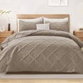thumbnail image 1 of Exclusivo Mezcla Ultrasonic Twin Quilt Set, 2-Piece Lightweight Bedspreads Modern Striped Coverlet, Taupe, 1 of 7
