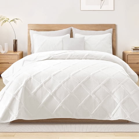 Exclusivo Mezcla Ultrasonic Twin Quilt Set, 2-Piece Lightweight Bedspreads Modern Striped Coverlet, White